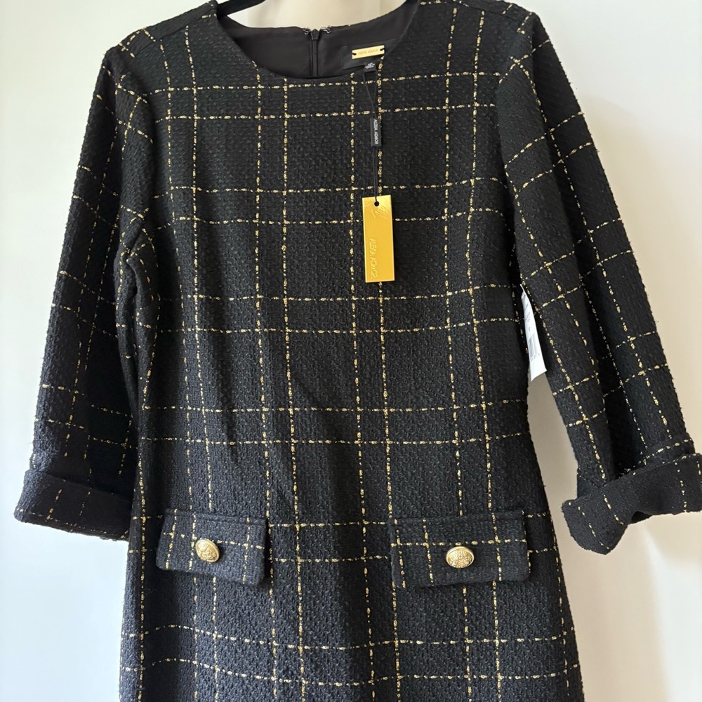 NWT Alexia Admor Windowpane 3/4 Sleeve Tweed Shift Dress - 10 - Picture 9 of 11